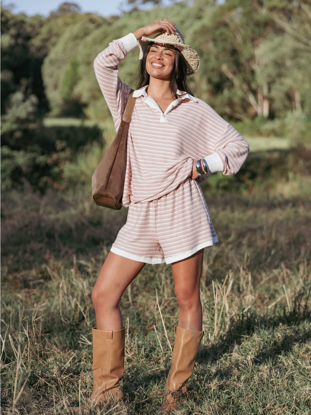 PETAL & PUP Dealia Knit Short Set in Pink Stripe M